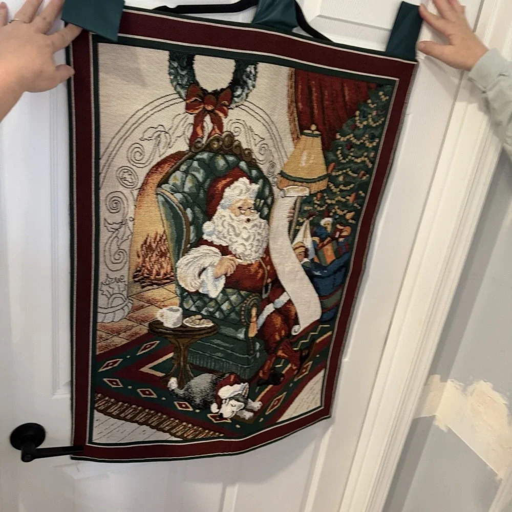 Christmas Hanging Woven‎ tapestry image of Santa with children request list